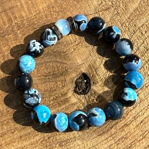 Dyed agate better known as dragon vein blue and black Beaded Bracelet